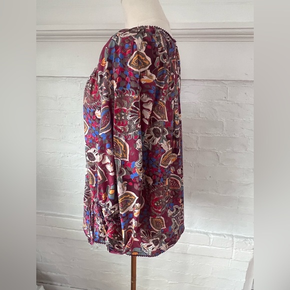 Sundance Belladonna Beauty Peasant Blouse 3/4 Sleeve Floral Cotton Top - Picture 5 of 16